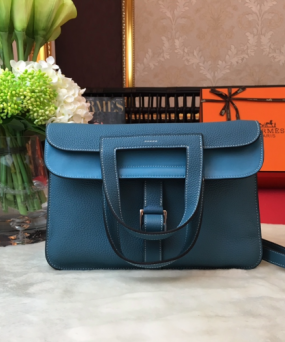 에르메스 할잔백31 블루 은장 소가죽